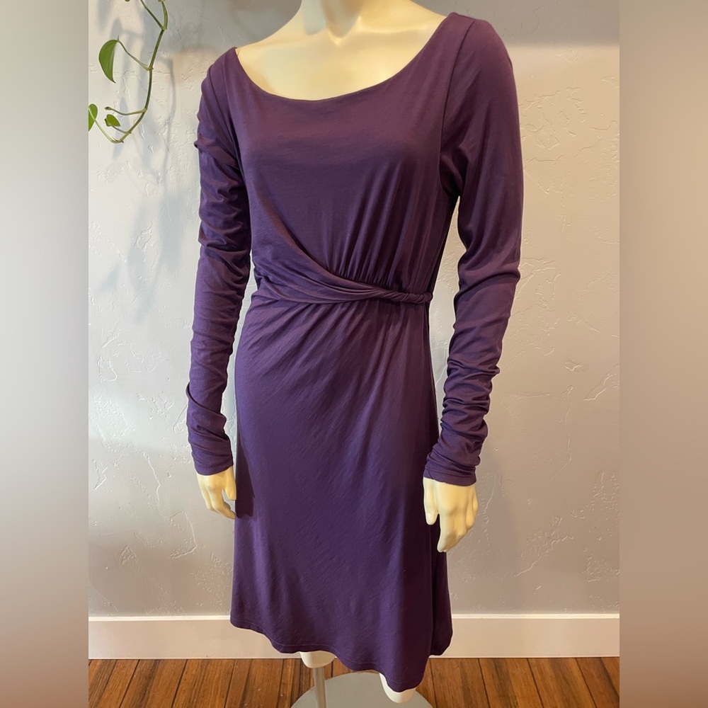 Anthropology Velvet Purple Women's double layer, long sleeve midi Dress size L